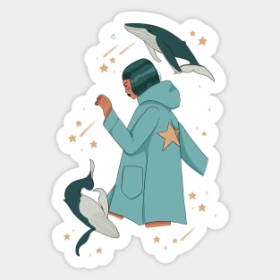 Whale Star Girl Sticker